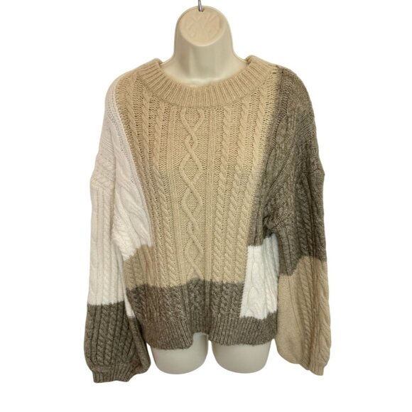 En Saison Colorblock Cable Knit Sweater in Neutral Tones - Size S - Picture 3 of 7